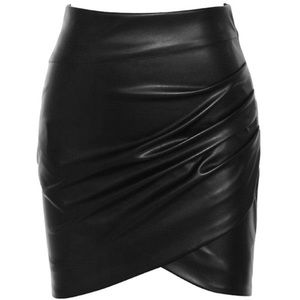 Mistress Rocks “Ignite” Black Draped Vegan Leather Mini Skirt
